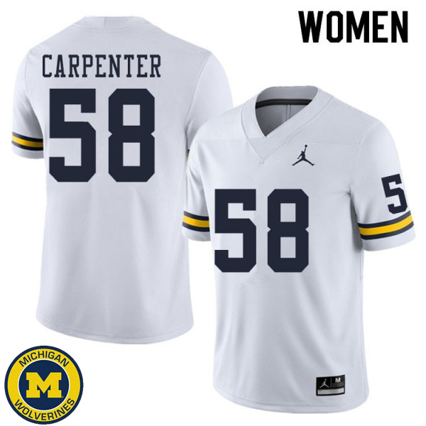 Women's University of Michigan #58 Zach Carpenter White Embroidery Jersey